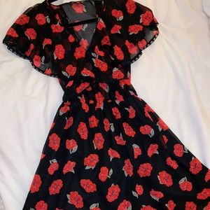 Zara Black and Red Floral Dress